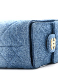 Washed Denim Quilted Mini CHNL 25 Handbag Blue
