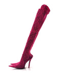 Lace Jersey Pantaleggings Pointed Toe Knife Thigh High Boots 39 Black Pink