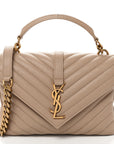 Sheepskin Matelasse Chevron Monogram Medium College Bag Dark Beige