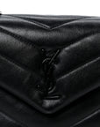 Calfskin Y Quilted Monogram Monochrome Toy Loulou Crossbody Bag Black