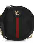 Grained Calfskin Web Mini Ophidia Round Shoulder Bag Black