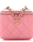 Lambskin Quilted Trendy Mini Vanity Case With Chain Pale Pink