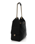 Washed Denim Quilted Medium CHNL 25 Handbag Black