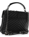 Sheepskin Matelasse Chevron Monogram Medium College Bag Black