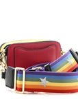 Saffiano Rainbow Strap Color Block Small Snapshot Camera Bag Pink Multicolor