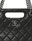 Goatskin Quilted Small Perfect Edge Shopping Tote Black