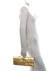 Metallic Satin Lambskin Intrecciato Long Andiamo Top Handle Clutch Gold