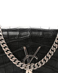 Calfskin Crocodile Embossed Small Classic Monogram Kate Tassel Satchel Black