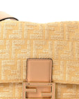 Fabric Jacquard Raffia Straw Fringe Medium Mamma Baguette Beige