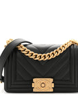 Calfskin Chevron Quilted Small Boy Flap Black