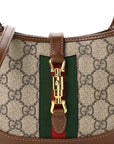 GG Supreme Monogram Azalea Calfskin Web Mini Jackie 1961 Hobo Beige Ebony Brown Sugar