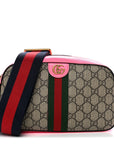 GG Supreme Monogram Textured Dollar Calfskin Web Ophidia Small Crossbody Bag Beige Ebony Fuchsia