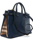 Derby Calfskin House Check Medium Banner Tote Ink Blue