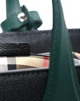 Derby Calfskin House Check Medium Banner Tote Black Sea Green