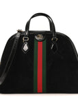 Suede Patent GG Web Medium Ophidia Top Handle Dome Bag Black