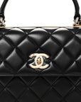 Lambskin Quilted Small Trendy CC Dual Handle Flap Bag Black