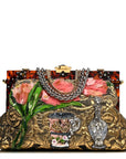 Silk Crystal Beaded Sequin Plexiglass Floral Vanda Circles Chain Clutch Multicolor