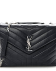 Calfskin Y Quilted Monogram Medium Loulou Chain Satchel Deep Marine