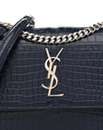 Calfskin Crocodile Embossed Medium Monogram Sunset Navy