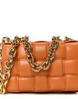Lambskin Maxi Intreccio Padded Chain Cassette Crossbody Bag Caramel
