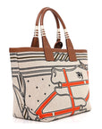 H Plume Canvas Swift Printed Quadrige au Fil Steeple 25 Bag Gris Beige Ecru Beige Gold