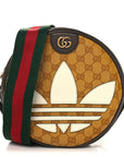 X ADIDAS Crystal Vintage Monogram Textured Dollar Calfskin Web Trefoil Small Ophidia Round Shoulder Bag Mid Natural Nut Off White New Acero