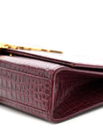 Calfskin Crocodile Embossed Medium Classic Monogram Kate Tassel Satchel Dark Red