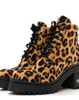 Cavallino Calf Hair Leopard Lace Up Boots 37.5 Miele