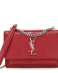 Calfskin Crocodile Embossed Monogram Sunset Chain Wallet Rouge Eros