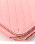 Lambskin Chevron Quilted Trendy CC Wallet On Chain WOC Pink