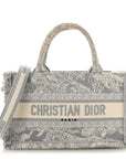 Canvas Embroidered Toile De Jouy Reverse Mini Book Tote With Strap Grey