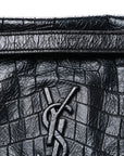 Crocodile Embossed Lambskin Monogram Medium Niki Chain Satchel Black
