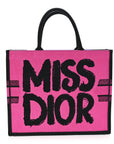 Canvas Embroidered Large Miss D1OR Graffiti Book Tote Fuchsia Purple