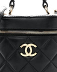 Lambskin Quilted Trendy Vanity Case Black