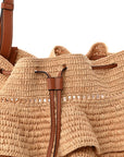 Raffia Calfskin Paulas Ibiza Balloon Ruffle Basket Tote Bag Natural Tan