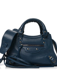 Grained Calfskin Neo Classic Silver Hardware Mini City Petrol Blue