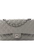 Lambskin Quilted Medium Double Flap Grey
