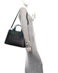 Derby Calfskin House Check Medium Banner Tote Black Sea Green