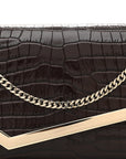 Calfskin Crocodile Embossed Emmie Clutch Bag Chocolate