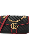 Vintage Effect Calfskin Matelasse Diagonal Small Torchon GG Marmont Shoulder Bag Black Romantic Cherry