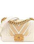 Lizard Chevron Small Boy Flap White Gold