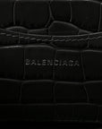 Shiny Supple Calfskin Crocodile Embossed Neo Classic Silver Hardware S City Dark Grey