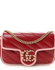 Azalea Calfskin Enamel Matelasse Diagonal Super Mini Torchon GG Marmont Shoulder Bag New Cherry Red Wild Rose