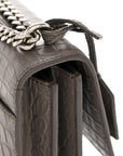 Calfskin Crocodile Embossed Medium Monogram Sunset Fog