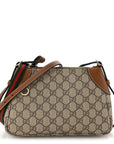 GG Supreme Monogram Textured Calfskin Small Emblem Shoulder Bag Beige Dark Brown