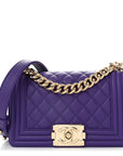 Calfskin Quilted Small Boy Flap Purple
