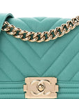 Caviar Chevron Quilted Small Boy Flap Green
