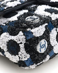 Satin Sequin Embellished Flower Mini Rectangular Flap Black White Blue
