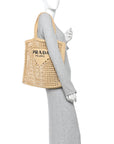 Yarn Raffia Effect Crochet Logo Embroidered Tote Bag Naturale