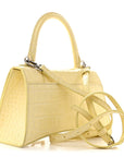 Calfskin Crocodile Embossed Small Hourglass Top Handle Bag Pale Yellow